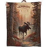 Zeleda Fall Moose Blanket 50x60 Inch Rustic Autumn Forest and Majestic Animal Throw Soft Cozy Flannel Blankets Decorative Throws for Bed Couch Travel Picnic Thoughtful Gifts for Men Wildlife Lovers