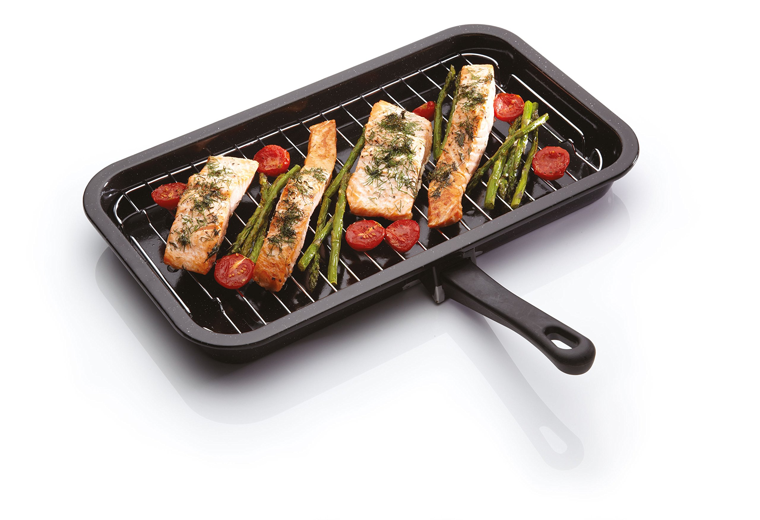 KitchenCraft Universal Enamel Grill Pan with Detachable Handle, 4 x 23 cm (15.5" x 9") - Black