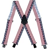 KUNN Mens Suspenders X-Back 2 Inch Wide Elastic Suspender Heavy Duty Clips Work Suspenders