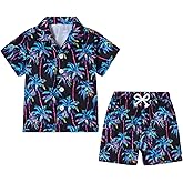 YUEMION Boys Hawaiian Outfit 2Pcs Set Summer Beach Button-Down Shirt Top + Shorts for Kids 2-10 Years