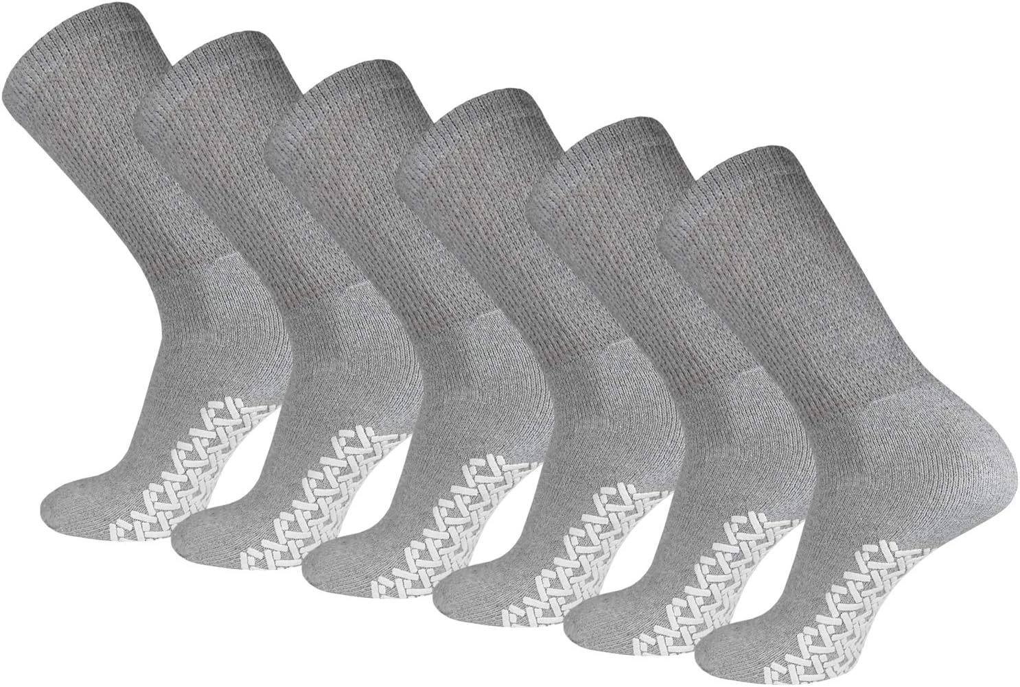 3 Pairs of Non-Skid Diabetic Crew Socks, Non Binding Top Therapeutic Cotton Gripper Socks (Black, Size: 10-13): Health & Personal Care