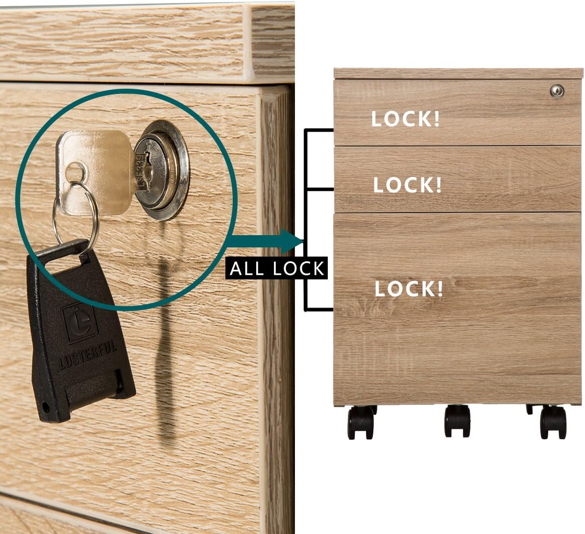 TOPSKY 3 Drawers Wood Mobile File Cabinet Fully Assembled Except Casters (Oak Letter Size) : Office Products