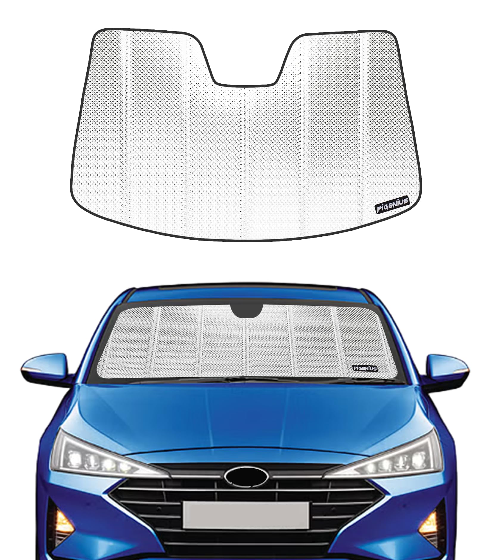 Photo 1 of Pigenius Windshield Sun Shade for Hyundai Elantra 2017-2020 Without Rearview Mirror Mounted Camera. Reflective Aluminum Film Front Window Sunshade - BLAZBLOCK