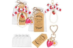 Ecation 20 Set Strawberry Keychain Party Favor Gift Set for Women Cute Key Chain Bag Charm Accessories with Thank You Card