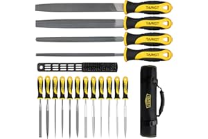 TARIST 17PCS File Set with Tool Bag, Includes 4PCS Large Metal File, 12PCS Needle File and Wire Brush,Work for Metal, Wood an