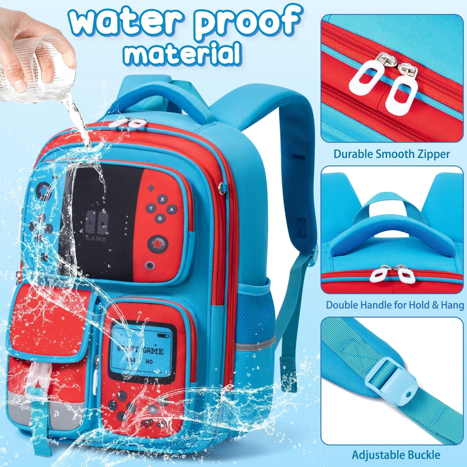 Fimibuke Kids Backpack for School Boys, 3 PCS Gamer Teen Boys Backpack with Lunch Box & Pencil Case, Gaming Bookbag for Kid Children Student Kindergarten Elementary Middle High School Travel Backpacks