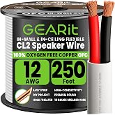 GEARit 12 Gauge Speaker Wire, UL CL2-Rated in Wall OFC Cable, 250FT 12/2 | 250FT White 12 AWG 2-Conductor Oxygen-Free Copper Speaker Cable with Foot Markers and Color-Coded Polarity for In-Wall Audio