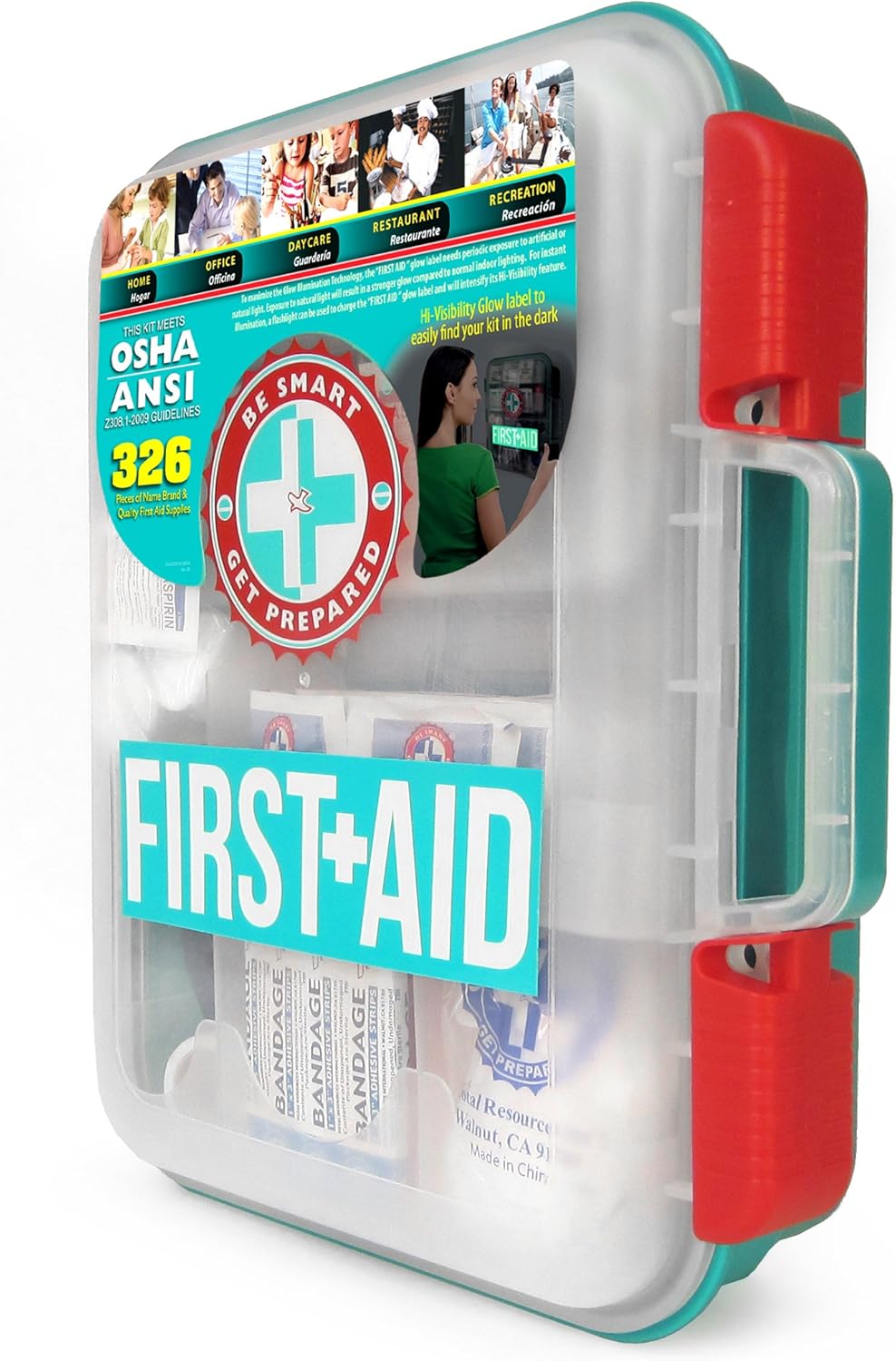 First Aid Kit Hard Teal Case 326Piece Exceeds OSHA & Ansi Guidelines: Health & Personal Care