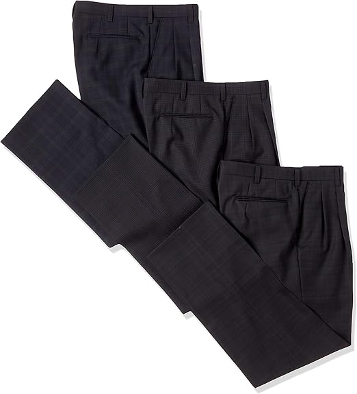 Amazon コナカ ビジネスメンズスラックス ツータック3本セット 裾上げテープ付き 家庭でお手入れ簡単 ゆっくりスタイルのメンズスラックス チェック紺濃色3本 シャドーチェック ツータック3本セット1 日本 日本サイズl相当 ロングパンツ 通販