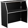 Flash Furniture 4' Folding Portable Event Bar with Top and Middle Shelves, Mobile Laminate Foldable Bar for Parties and Events, Black Marble