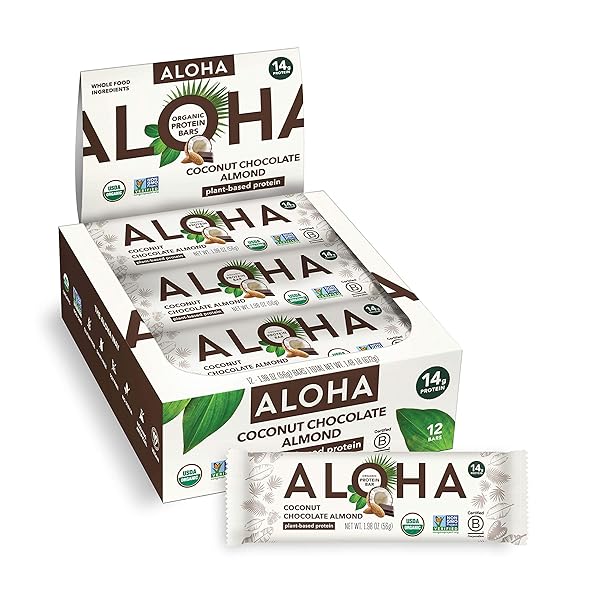 ALOHA ORGANIC PLANT BASED PROTEIN BARS – CHOCOLATE COCONUT ALMOND, VEGAN, LOW SUGAR, GLUTEN-FREE, LOW CARB, NON-GMO, NO STEVIA, NO ERYTHRITOL – 12 COUNT (PACK OF 1)