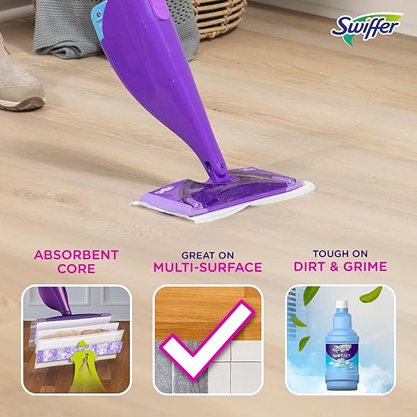 SWIFFER WETJET HARDWOOD FLOOR CLEANER SPRAY MOP PAD REFILL, BATHROOM CLEANING SUPPLIES, HARDWOOD FLOOR CLEANER, MULTI SURFACE, 24 COUNT