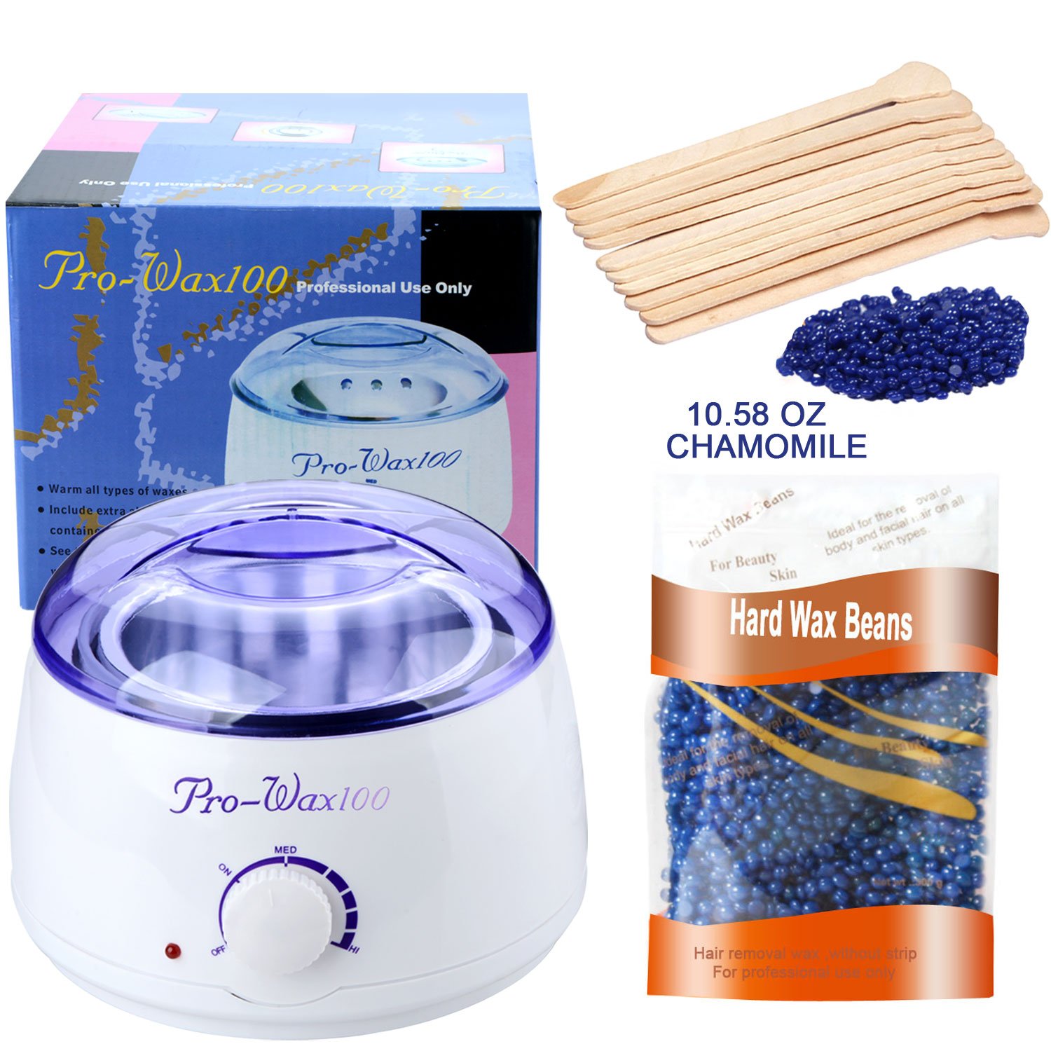 ASDOMO 500CC Portable Electric Hair Removal Wax Warmer+10.58 OZ Hair Removal Hard Wax Beans+10PCS Wax Applicator Sticks