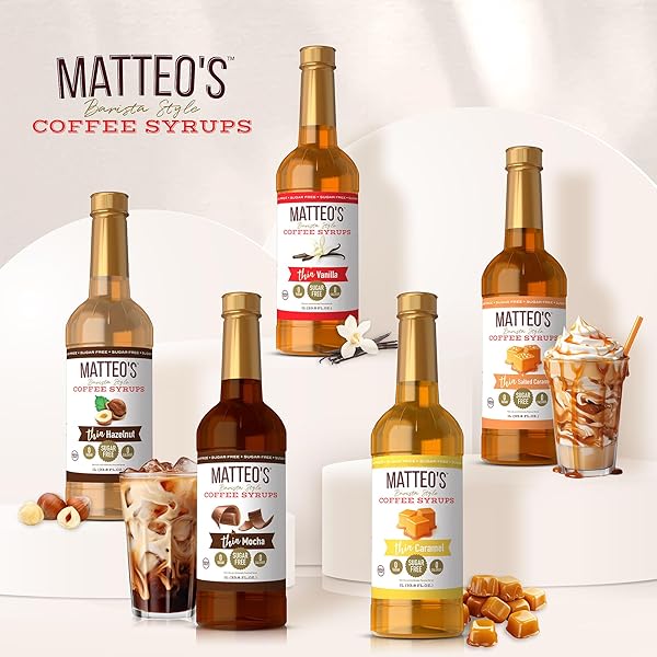 MATTEO’S SALTED CARAMEL SYRUP FOR COFFEE, LATTES, CAPPUCCINOS & DESSERTS – SUGAR-FREE SWEETENER FOR BEVERAGES, KETO FRIENDLY, ZERO CALORIES, INDULGENT FLAVOR, NON-ALCOHOLIC, 33.8OZ (1PK)