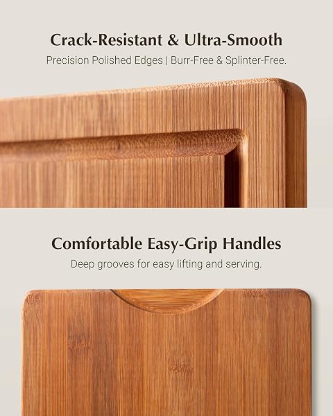 JINGNING DEEP-CARBONIZED BAMBOO CUTTING BOARD SET FOR KITCHEN WITH WOOD STORAGE STAND, DEEP JUICE GROOVES, EASY-GRIP HANDLES & NON-SLIP PADS, PREMIUM KITCHEN GIFT