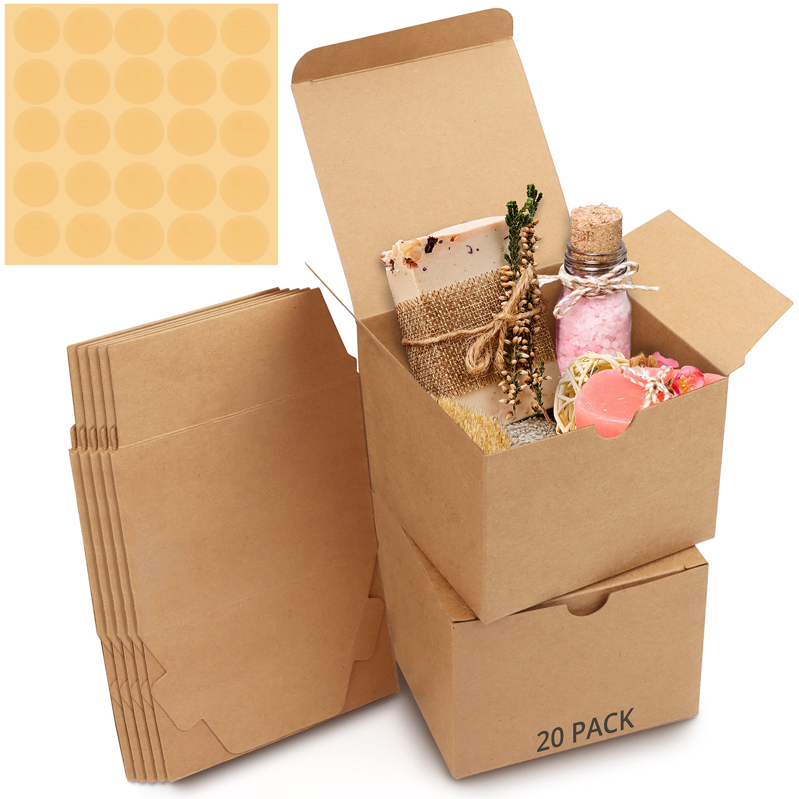 Belle Vous 20 Pack Brown Kraft Gift Boxes - Box Measures 12 x 12 x 9cm (4.72 x 4.72 x 3.54 inches) - Easy Assemble Presentation Favour Present Box - Parties, Birthdays, Weddings, Holidays