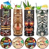 SuproBarware Tiki Mugs Set of 4 — Large Ceramic Tiki Glasses Hawaiian Luau Party Mugs Drinkware Tiki Bar Mugs for Cocktails