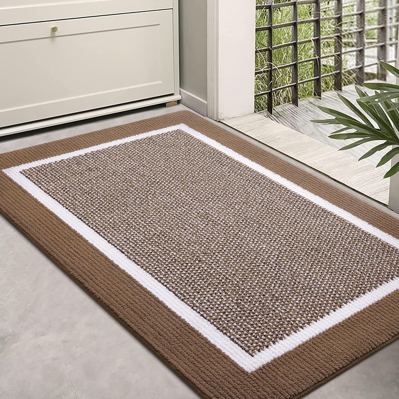 Homaxy Door Mats Indoor, 80 X 120 cm, Non Slip Dirt Trapper Machine Washable Soft Doormats, Super Absorbent Floor Mat for Front Back Door, Pets and Dogs, Brown