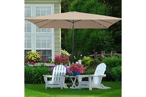 MEWAY 8x10ft Rectangular Patio Umbrella Outdoor Umbrella with Crank Lift System, Market Umbrella 8 Sturdy Ribs UV Protection for Table, Deck, Pool, Backyard, Garden, Beige