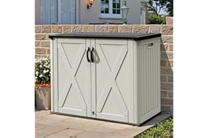 Patiowell 25 Cu.ft Outdoor Storage Cabinet with Lockable Door, Waterproof Horizontal Storage Shed for Tools and Patio Furniture, All-Weather Resin Shed Easy Assemble for Pool or Backyards, Brown