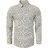 TUNEVUSE Mens Long Sleeve Floral Dress Shirt Flowered Pattern Print Button Down Shirts Cotton