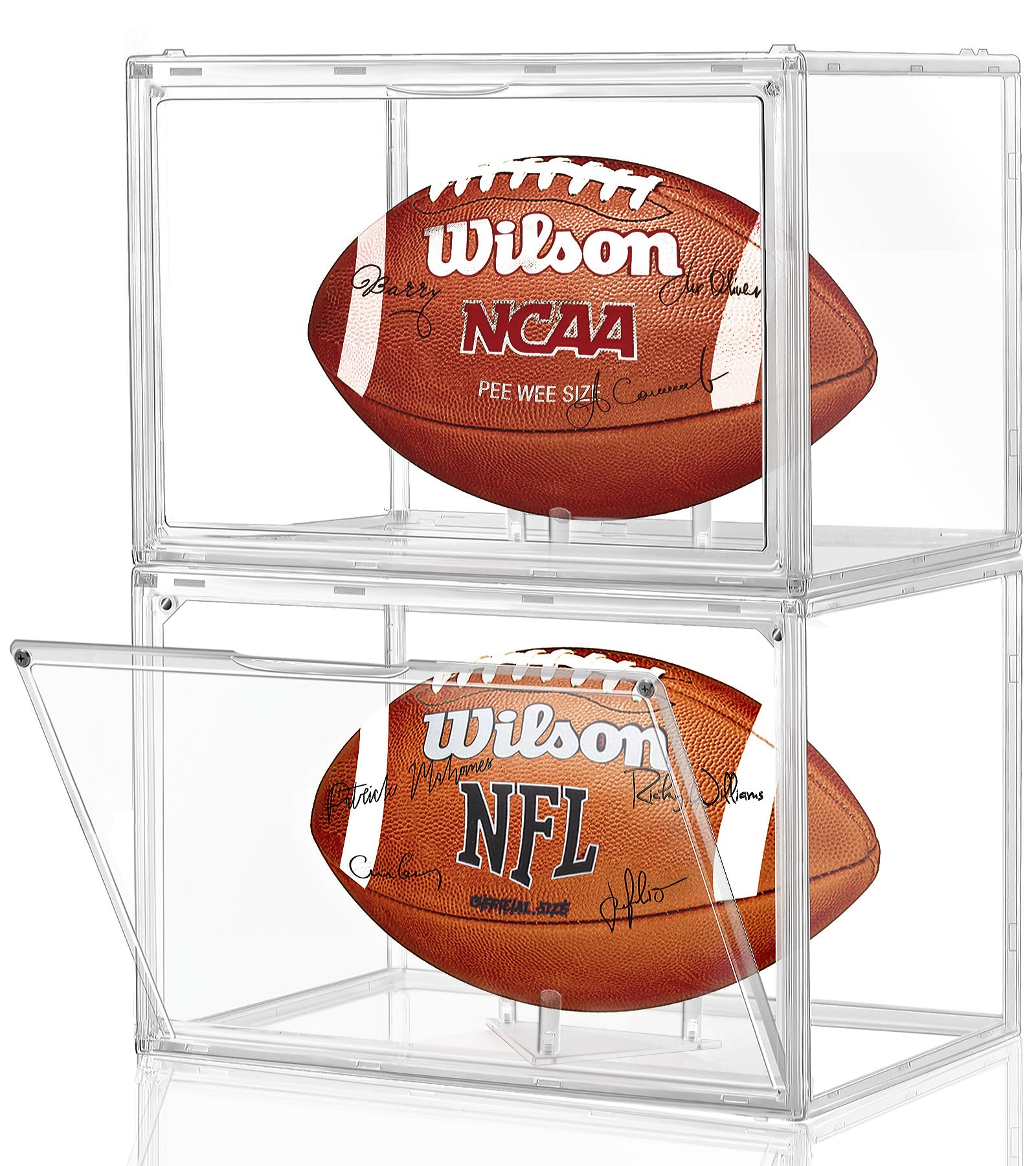 Photo 1 of 2 Pack Football Display Case, Leffis Football Case Display Case, Memorabilia Display Cases with Magnetic Door and Removable Football Stand for Autographed Football (Assembly Required)