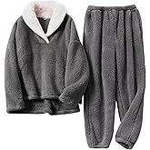 Arssm Mens Fluffy Pajamas Set 2 Piece Fleece Pjs Loose Plush Winter Warm Cozy Loungewear Sleepwear
