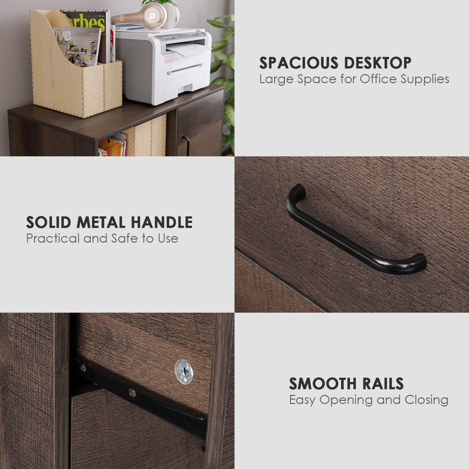 HOMECHO File Cabinet Mobile Lateral Filing Cabinet with Wheels, Large Modern Printer Stand with 2 Drawers and Open Shelves, Functional Storage Cabinet for Home Office, Dark Brown : Office Products