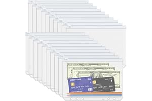 Antner 20pcs A5 Binder Pockets 6-Hole Budget Planner Inserts Cash Stuffing Envelopes for Money Organizer, White Zipper Pouch Folders Waterproof PVC Loose Leaf Filling Bags for A5 6-Ring Savings Binder