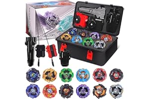 BGOVTAPO X Battling Tops Set, 12 Spinning Top Toys with 3 Launchers, 1 Grip & Portable Storage Case | Gyro Battle Arena Game 