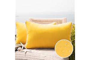 Phantoscope Pack of 2 Outdoor Waterproof Solid Throw Decorative Pillow Cover Decorative Square Outdoor Pillows Cushion Case Patio Pillows for Couch Tent Sunbrella, Yellow 12x20 inches 30x50 cm