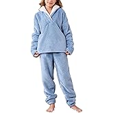 Yeokou Boys Girls Fuzzy Pants Set Coral Fleece 2 Piece Warm Fluffy Outfit Winter Holiday Family Loungewear with Pockets