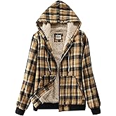 Shawnda Women's Flannel Casual Plaid Full Zip Up Sherpa Lined Hoodie Jacket Coat with Pockets