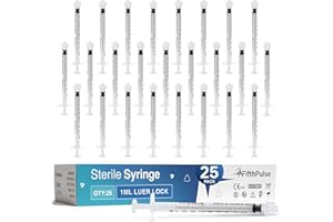 FIFTHPULSE 1 ml Syringe without Needle - 25 Pack of Individually Wrapped Disposable Syringes - Good for Medical, Scientific Lab, Home Use, and More - Sterile Luer Lock Syringes