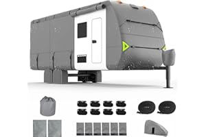 SOTISI Housse de caravane de voyage robuste de 7 à 9,1 m avec coins de 8 couches, housse imperméable avec 4 housses de pneu e