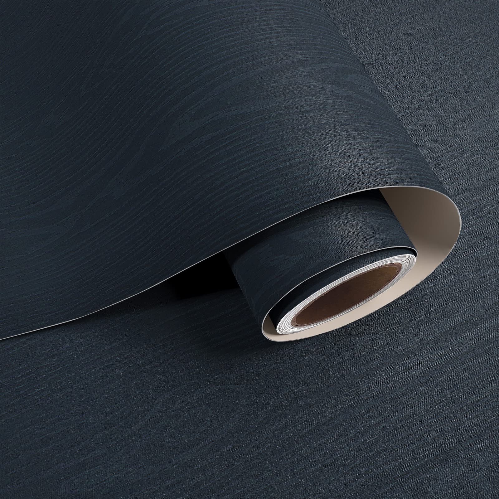 VaryPaper Peel and Stick Navy Blue Wood Effect Wallpaper 40cmx200cm Wood Effect Sticky Back Plastic Contact Paper for Kitchen Countertops Worktop Vinyl Covering Furniture Wrap Shelf Liners