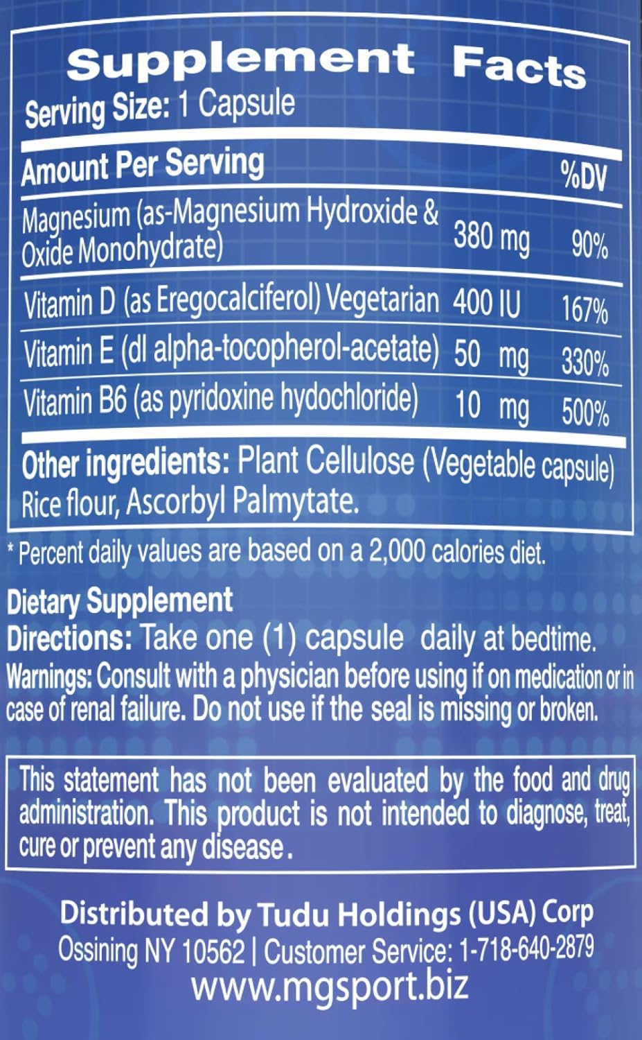 High Absorption Magnesium for Leg Cramps and Sore Muscles, Restless Leg Syndrome Relief (RLS), Muscle Relaxer with Vitamin B6, D and E, 380mg Magnesium Oxide Monohydrate, 60 Servings: Health & Personal Care
