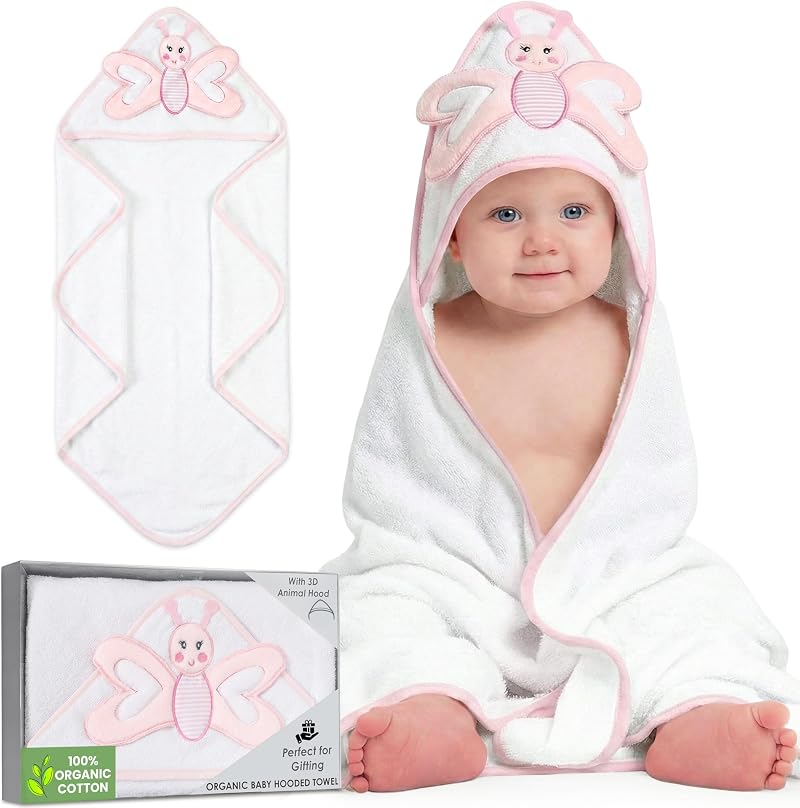 Mother's Choice Organic Cotton Baby Poncho with Hood 84x84 cm 3D Butterfly