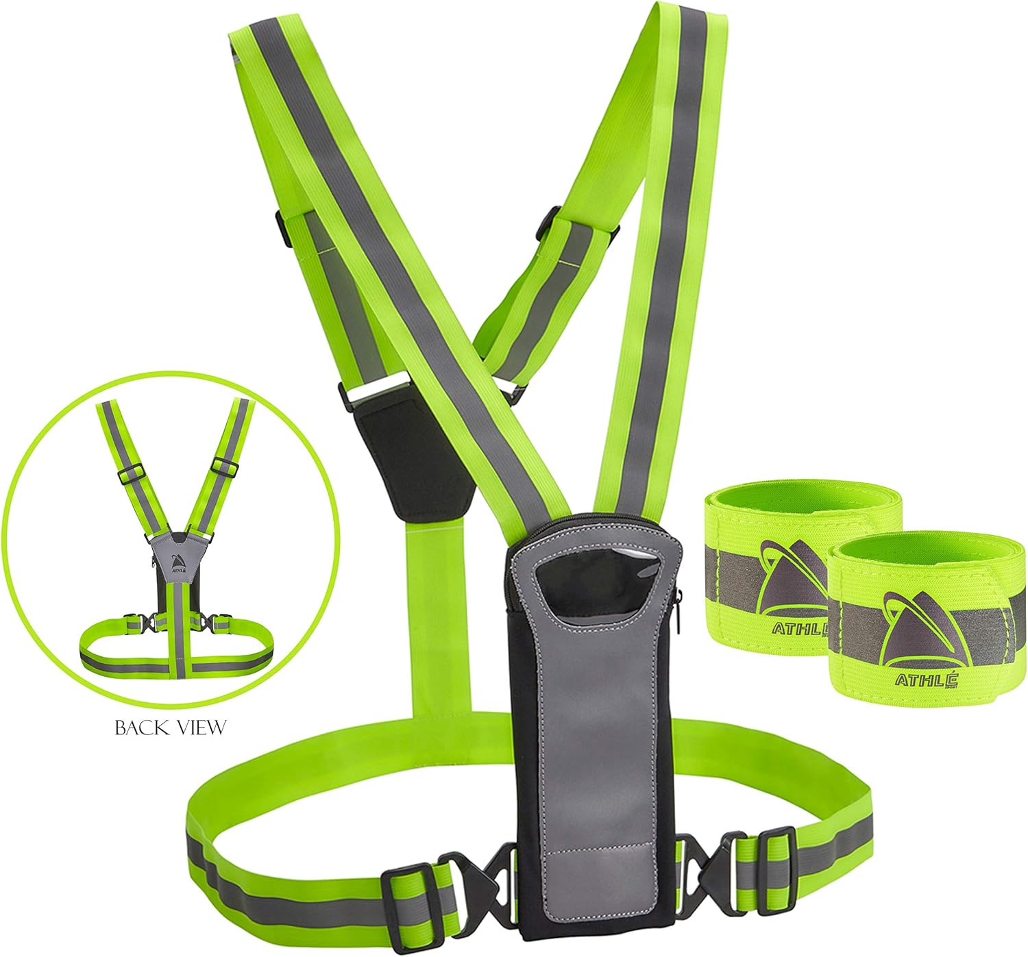 Athlé Reflective Vest with Phone and Storage Pouch, High Visibility, Adjustable Comfortable Stretch Waist Belt - for Safe Running, Jogging, Dog Walking, Biking and More : Sports & Outdoors
