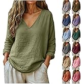 Mvpvko Linen Shirts For Women - 2026 Casual Long Sleeve v Neck Flowy Tunic Tops Dressy Summer Loose Spring Fashion Blouses