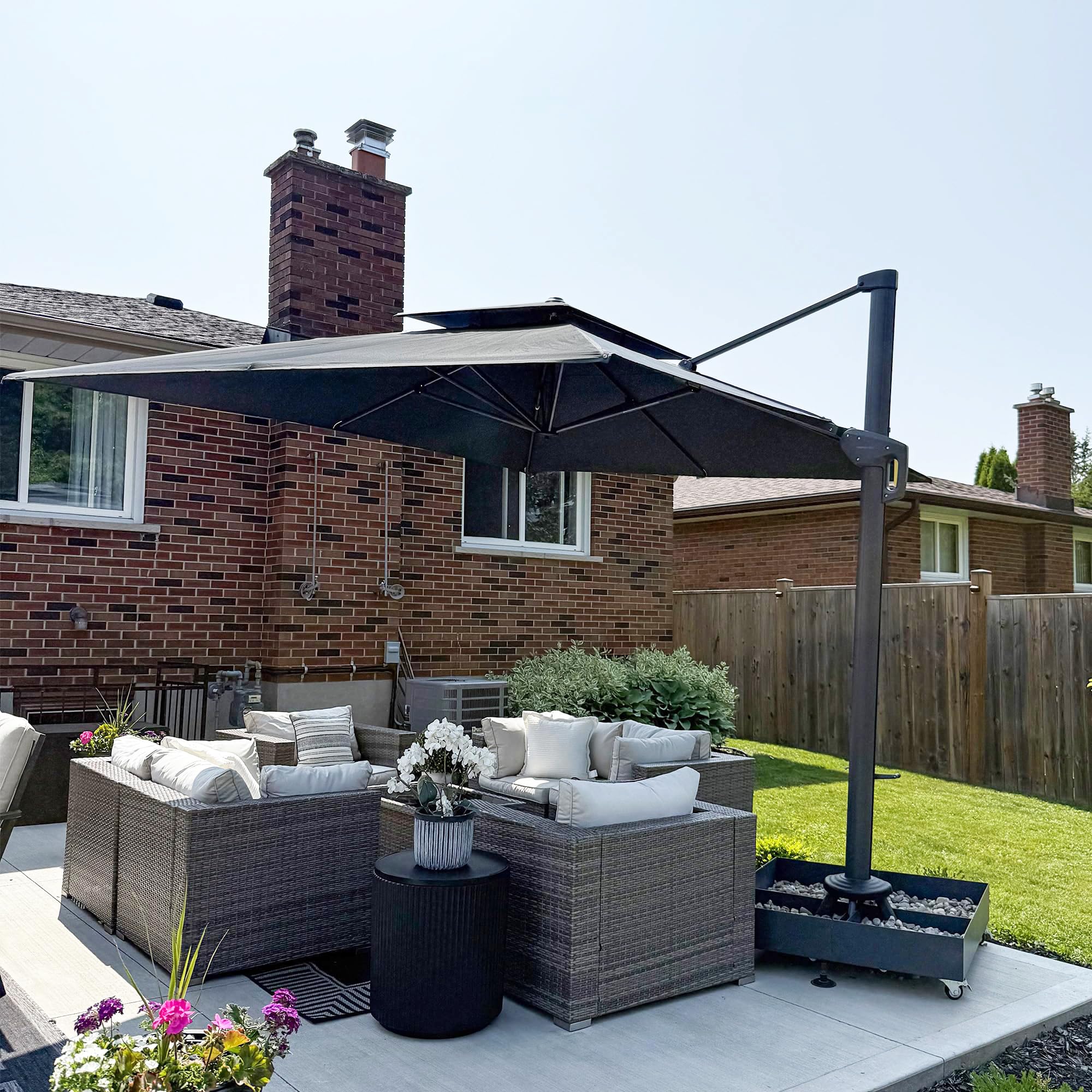 PURPLE LEAF Sonnenschirm Rechteckig 300 x 400 cm Ampelschirm Groß 360°Rotation, Gartenschirm mit kurbel Doppeldach, Marktschirm Wasserabweisend Windfest für Garden Deck Schwimmbad, Grau 2