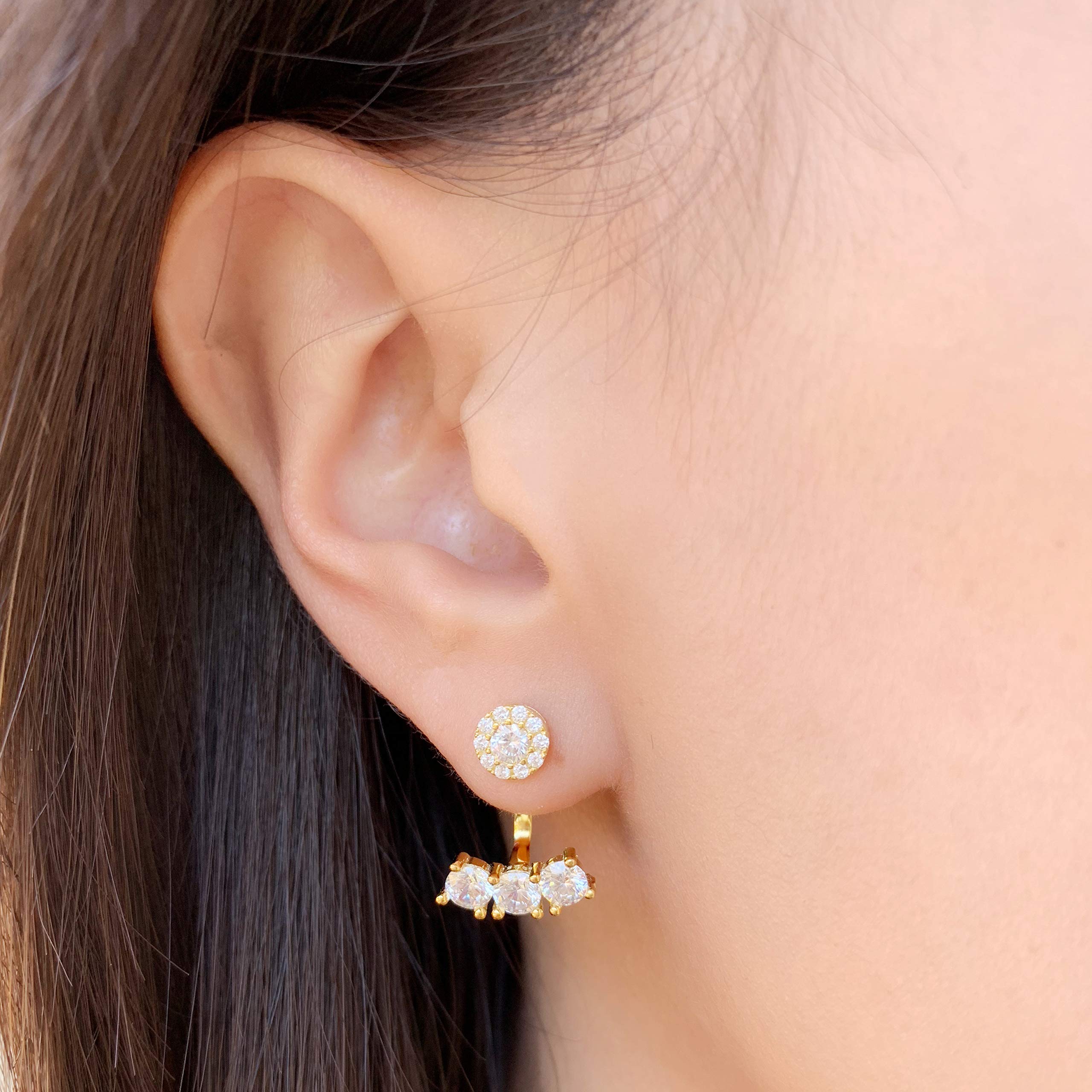 Spoil Cupid Yellow Gold-Plated Sterling Silver Halo Cubic Zirconia Front Back Stud Earrings