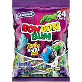 Colombina Bon Bon Bum Halloween Lollipops, Hard Candy, Bubble Gum, 24 Count | Zombie tongue painter lollipops, strawberry and blue raspberry lemonade, hard candy with a gum center, 24 count.