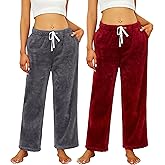 HEARTNICE 2 Pack Women's Warm Plush Pajama Pants Soft Fluffy Pajama Sleep Pants Comfy Fuzzy Pj Bottoms