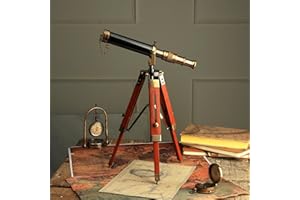 JUNZALINAUTIC Table Décor 9 inch Telescope Vintage Marine Gift Functional Instrument Collectables Gift Item (Brass Antique + Wood)