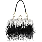 Tessco Women Ostrich Feather Tote Bag Fluffy Purse Clutch Feather Evening Handbag for Wedding