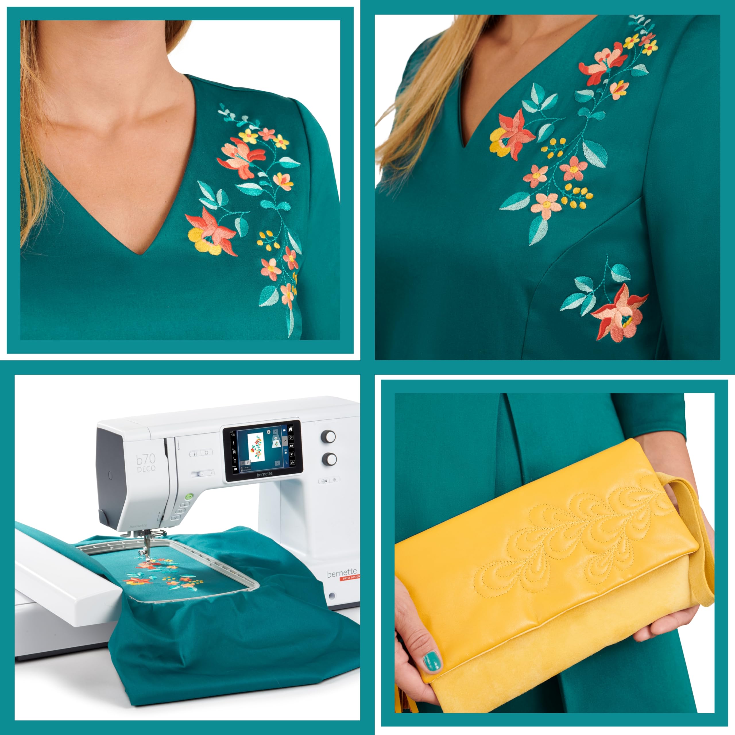 Bernette B70 Deco Embroidery Machine with 260x160mm Area, 208 Motifs, Creator V9 Software, 5-Inch Touch Screen, Multi-Function Knobs, Thread Sensors, Accessories, Needles, Bobbins & Threader
