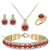 4pcs Cubic Zirconia Wedding Jewelry Sets for Bride Bridesmaid Cubic Zirconia Pendant Necklace Earrings Link Tennis Bracelet Open Ring Set for Women