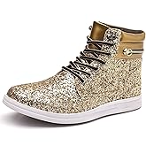 Trsorini Glitter Mens Shoes High Top Fashion Sparkly Sneakers Shiny Bling Sequin for Male