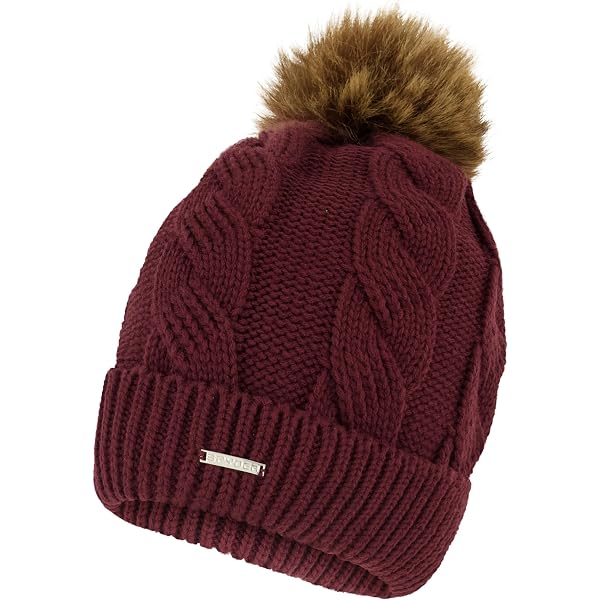Frye Cable Beanie W/SELF POM Brick Red at Amazon Women